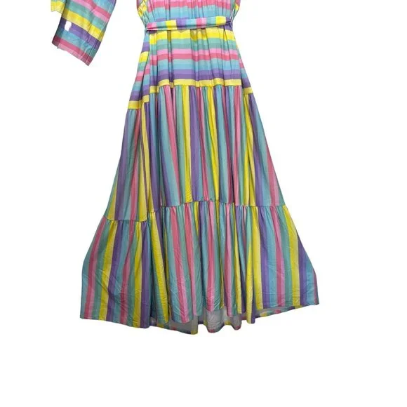 ELOQII Maxi Dress Womens 18 Easter Colorful Striped Tiered Ballon Long Sleeves - Picture 10 of 16